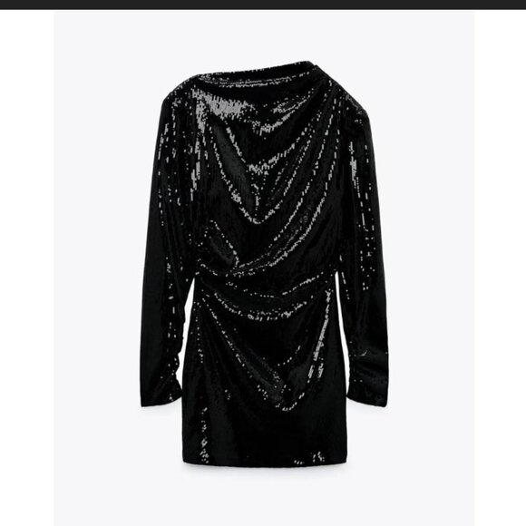 Zara Black Sequin Party Dress - Picture 3 of 16